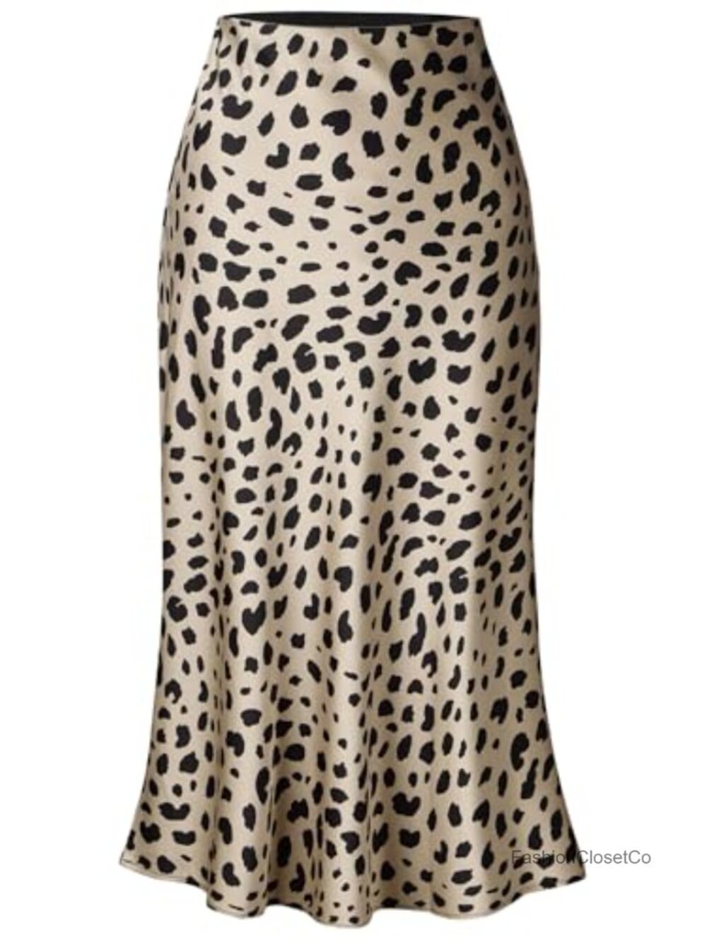 Women's Leopard Print Satin Midi Skirt High Waist Elasticized Pencil Fit